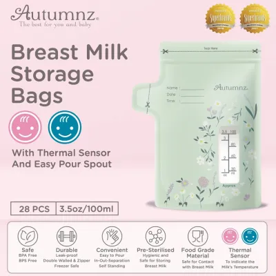 Autumnz Double Zip Lock Breastmilk Storage Bag (28 bags)- 3.5oz/ 5oz/ 7oz/ 8oz/ 12oz