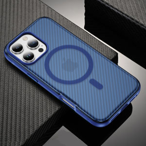 Transparent Carbon Fiber Pattern Case For iPhone 16 15 Plus 14 13 12 Pro Max 16e For Magsafe Wireless Charge Hard PC Armor Cover
