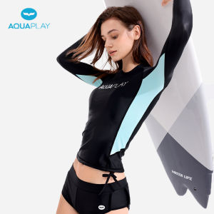 AquaPlay Womens Sky Blue Slimming Pull-Over Long Sleeve UPF50+  Rash Guard Quick-Dry Swimsuit For Outdoors Diving Surfing Water Sports