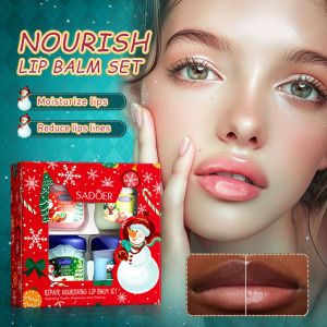 4PCS/Set Vaseline Lip Balm Fruit EssenceLipstick Base Moisturizer Makeup Natural Plant Anti-Cracking Lip Care Christmas Gift Set 28g