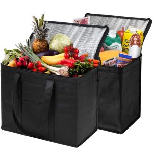 Large Shopping Bag with Zip Foldable Washable Food Delivery Bag Reusable Insulated Cooler Bag for Food Storage