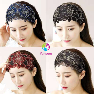 Wide Lace Flowers Headband Women Cover Grey hair Hair Hoop Bands Toothed Non-slip Elastic Hairband
