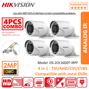 (Save Shipping Fee) 4PCS HIKVISION CCTV Security Cameras DS-2CE16D0T-IRPF 2MP 1080P 4in1 Outdoor Bullet HDTVI CCTV Camera IP66 Weatherproof Protection IR Night Vision Security Analog Camera NASHANTOO