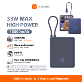 Xiaomi 3C Certified 10000mAh 33W Portable Power Bank with Built-in Cable Compatible with Multiple Protocols Airplane-Friendly Two-Way Fast Charging