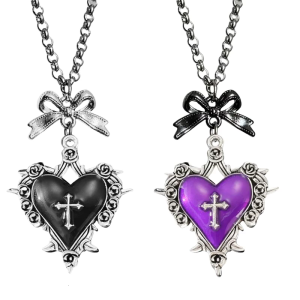 Multipurpose Love Heart Bowknot Gothic Necklace with Crosses Pendant Adjustable Length Designs Accessory