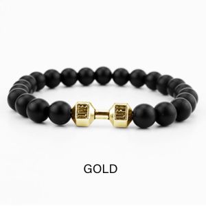 Gym Dumbbells Beads Bracelet Natural Stone Barbell Energy Weights Bracelets for Women Men Couple Pulsera Wristband Jewelry Gift Men Beaded Bracelet Natural Black Lava Stone Dumbbell Charm Bracelets Energy Fitness Barbell Fashion Women Jewelry