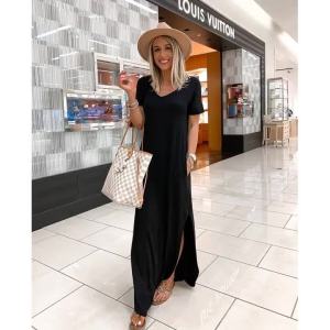 2023 Year Europe and America wish Cross-Border Foreign Trade Womens New V Collar Casual Pocket Dress ㏇L0514