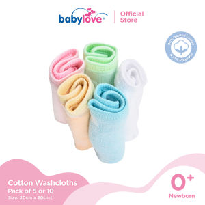 Babylove Cotton Washcloths - Pack of 5 or 10