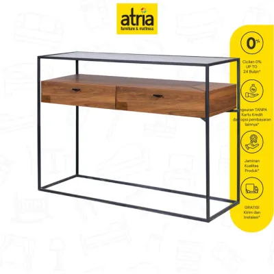 Atria Meja Console Atria Lauren Metal Wood Glass 120X39X85 A2058 Dark Walnut
