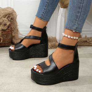 [Free Shipping] New Summer WomenS Thick-Soled Wedge Sandals Available In Large Sizes With A Round Toe And A One-Strap Design