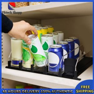 Vktech Kitchen Organizer Soda Can Dispenser with Automatic Pusher Glide for Refrigerator Easy Access Drink Storage Compact Design