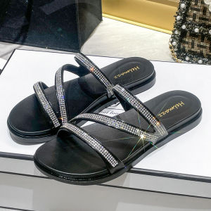 Free Shipping New Shiny Diamond WomenS Shoes Korean Style Thick-Soled Non-Slip Solid-Color Slippers Summer Shopping Sandals With Rhinestones