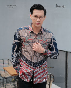 MOTIF SEKAR MELATI Baju Atasan Kemeja Batik Slimfit Pria Premium Modern Lengan Panjang Pendek Full Furing | HANDAYANI BATIK