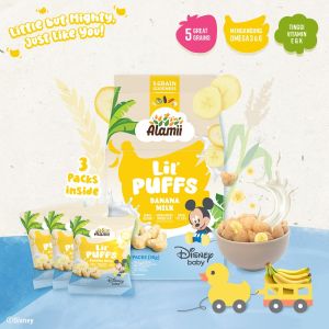 Alamii Lil Puffs Disney Edition - Stroberi Milk Banana Milk Veggie Garden 30g (3 packs x 10g) / Baby Snacks Toddler Puff