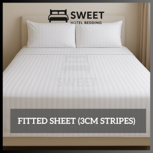 SWEET 3CM Stripes White Fitted Sheet Hotel/Cadar Putih Hotel/Cadar Hotel/White Bedsheet Hotel/酒店床单