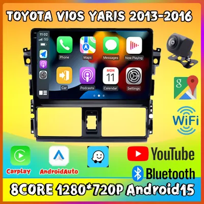 Android 15 Player For Toyota Vios Yaris 2013-2016 Car Radio 2+32G Carplay Android Auto Wireless Bluetooth GPS WIFI