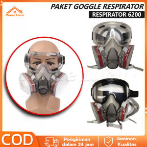 PAKET MASKER RESPIRATOR GAS MASK 6200 DAN GOOGLE SAFETY CLEAR