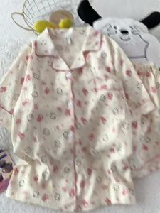 云朵棉两件套日系睡衣女夏季薄款短袖短裤学生卡通可爱甜美家居服