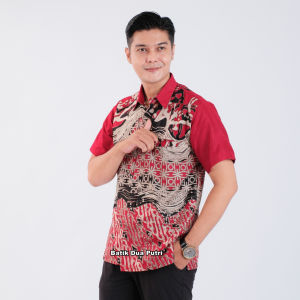 Seragam Kantor Batik Couple Kemeja Pria Atasan Blouse Wanita Modern [ KTB RED ] Batik Dua Putri
