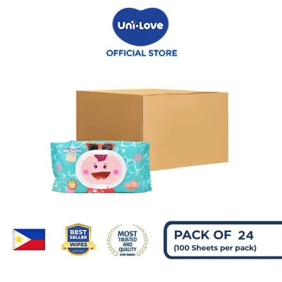 UniLove Baby Wipes Summer Edition (Boy) 100s Pack of 24 (1 case) - 99% Water| Hypoallergenic | Alcohol Free | No harmful chemicals | with Aloe Vera | Safe & Gentle | FDA Approved