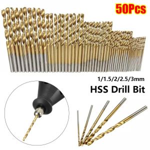 MINIAT 50Pcs/Set 1/1.5/2/2.5/3mm Twist Drill Bit Set Titanium Coated High Speed Steel Woodworking Hole Opener Durable Anti Rust HSS Drill Bit Metal Wood Aluminum Drilling