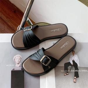 OKAIDO Sandal Flat Slides Wanita Cewek Perempuan Huruf G Gaya Fashion Korea Style Mewah Elegan