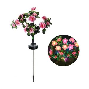 TEWUB Creative Solar Powered Azalea Lamp Waterproof Colorful Flower Stake Lights Night Light Cordless Garden Floor Lamp Outdoor Use