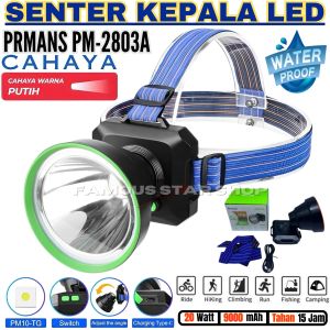 Senter Kepala LED BateraI Jumbo 10.000mAh Super Awet 20 Watt Tahan 24Jam + | Headlamp PRMANS PM-2803A Tahan Air 10.000mah Casan HP USB Tipe-C