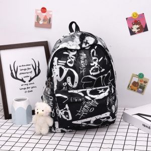 SUNYMEI Casual Graffiti Students Schoolbag Large Capacity Fashion School Bags for Girl Teenage Mochila Cute Womens Backpack for Teenage