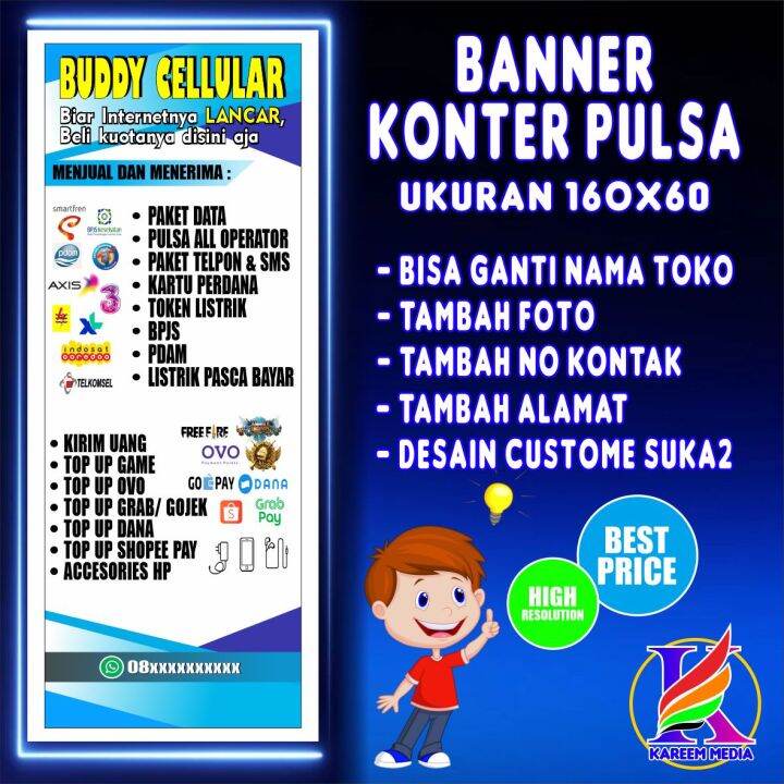 Spanduk Banner Konter Pulsa Cell Seluler / Banner Jual Pulsa / Spanduk ...