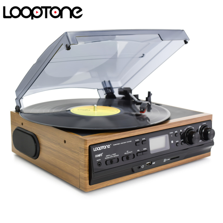 Vinyl Record Player Turntable with Built-in Speakers and USB Belt