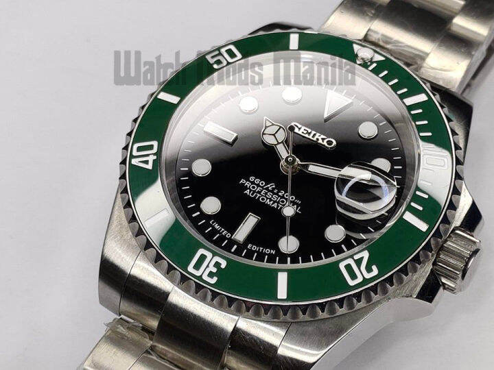 Custom SEIKO NH35 Movement Green Sub Black Dial Mod 40mm Sapphire