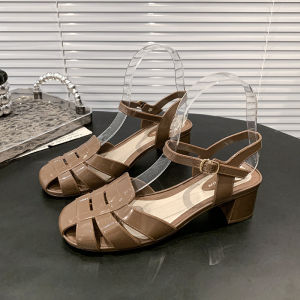 [Free Shipping] Roman style closed-toe sandals for women woven and hollowed-out 2025 summer new style elegant high-heeled large size sandals for women