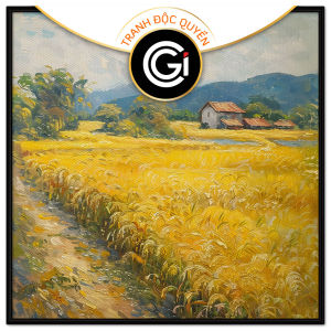 Tranh phong cảnh làng quê phong cảnh quê hương cánh đồng lúa chín vàng tranh treo tường tranh dán tường in canvas. CGI-481