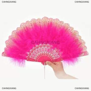[COD] CAHNGXIANG Lolita Feather Folding Fan Japanese Sweet Fairy Girl Dark Gothic Court Dance Hand Fan with Pendant Gift Wedding Party Decoration