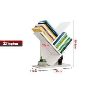 Rak buku desktop berbentuk pohon rak penyimpanan solid rak buku meja ornamen sederhana multi lapis - YOSINOGAWA STORE