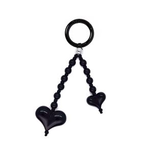 MP0Y Handmade Bag Charm Keychain Colorful Beads Double Heart Shape Beaded Keychain Accessories Trendy Car Keychain Decoration Bags  Keys Decoration