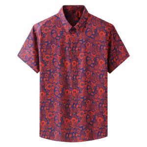 【Plus Size】Men Short Sleeve Floral Big Size 8XL 10XL Loose Elasticity Print Shirt Tops