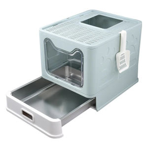 Enclosed Cat Toilet Stainless Steel Large Litter Flip Top Anti Splash