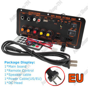 D100 แอมป์จิ๋ว 100Ｗ Bluetooth5.0 เครื่องขยายเสียงลำโพงสเตอริโอขยายเสียงดิจิตอล 8-12นิ้ว Board ซับวูฟเฟอร์ AC 220V DC12V 24V รองรับ USB TF Remote Control