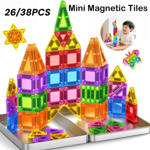 Mini Magnetic Toy Set with Storage Box Colorful Tiles Portable Mini Size Kids Early Educational Toy