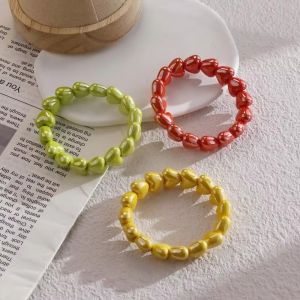 DOWNA 1 PCS Heart Beaded Bracelets Bangle Style Heart Shape Design Fashion Heart Bracelet Colorful Beads Beaded Bangle Jewelry For Women
