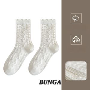 xw25107 Kaos Kaki Wanita warna putih motif Renda Ruffle bunga bear love tali tambang pita - Kaus Kaki Panjang Tinggi sebetis Katun Premium - Women Socks Cotton Lolita