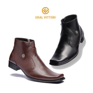 Lecter 418 - Sepatu Pantofel Boots Pria Kantoran Formal Elegan Eksklusif Resleting samping Hitam Eral Vittori