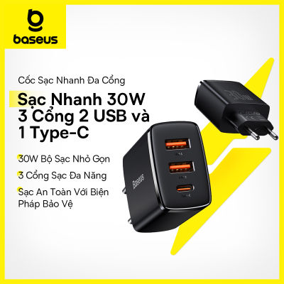 Củ sạc điện thoại Baseus 30W Dual USB type C QC3.0 PD Sạc nhanh cho iPhone Samsung Xiaomi Mi USBC Fast charging Phone charger