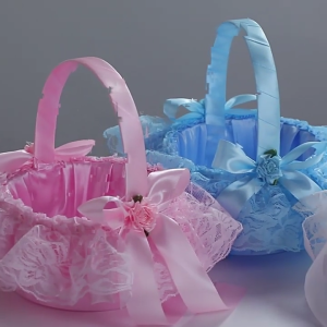 Romance Lace Embellished Party Carry Basket Bridal Bouquets Holders For Wedding Decorations And Festival Gatherings