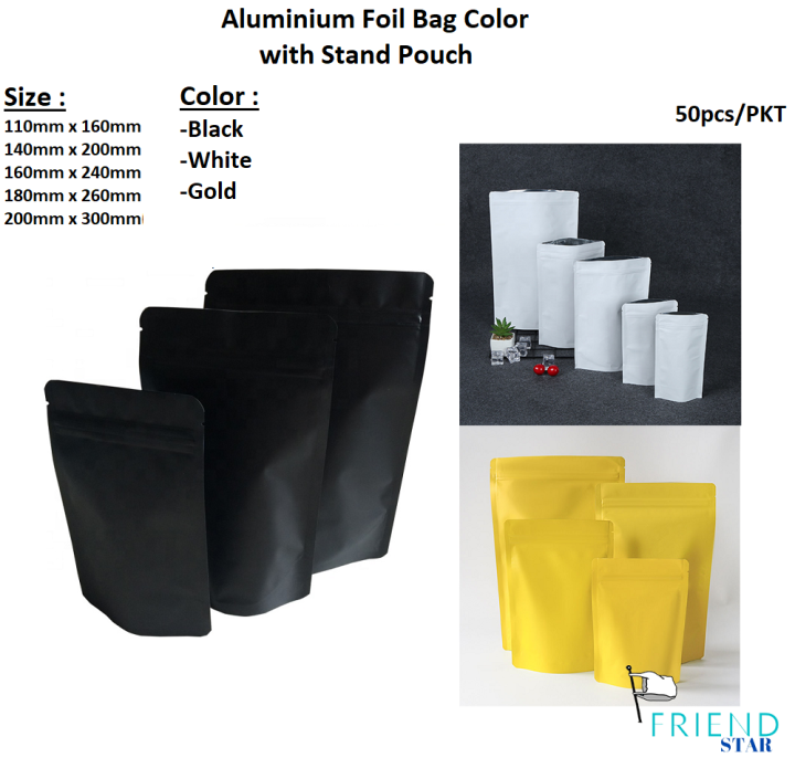 [50pcs] [5 Sizes] Aluminium Foil Color Stand Pouch Bag / Aluminium Foil