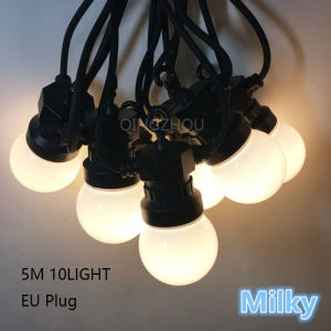 【EU Plug】IP44 LED G50 Milky Globe Ball String Light AC220V Outdoor Garland String For Wedding Lighting Garden Party Patio Outdoor Decor