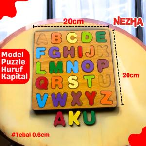 Mainan Anak Edukasi Puzzle Wooden Jigsaw Kayu 3D Edukatif Premium Besar Huruf Angka ABC Geometri