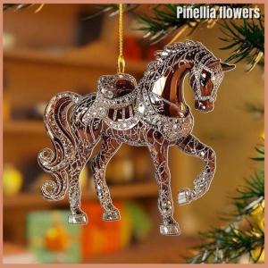 【Pinellia flowers】 2D Acrylic Horse Car Rearview Mirror Pendant Charm Christmas Tree Ornament New Year Hanging Decoration